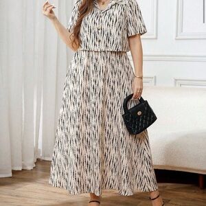 Elegant Cream and Black Patterned Skirt